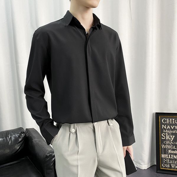 

Black shirt men's long sleeve Korean fashion handsome DK casual lazy style no iron white, White;black