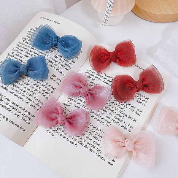 

hair accessories a pair of little girl's organza bow hairstyle, Slivery;white