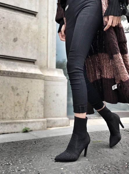 

boots ankle female slip on pointed toe woman, Black