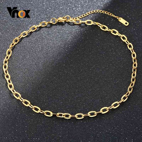 Vnox Mulheres Tom de Ouro Aço Inoxidável O Cadeia Cadeia Colares Com K18 Tag Clasp Jóias Y0420