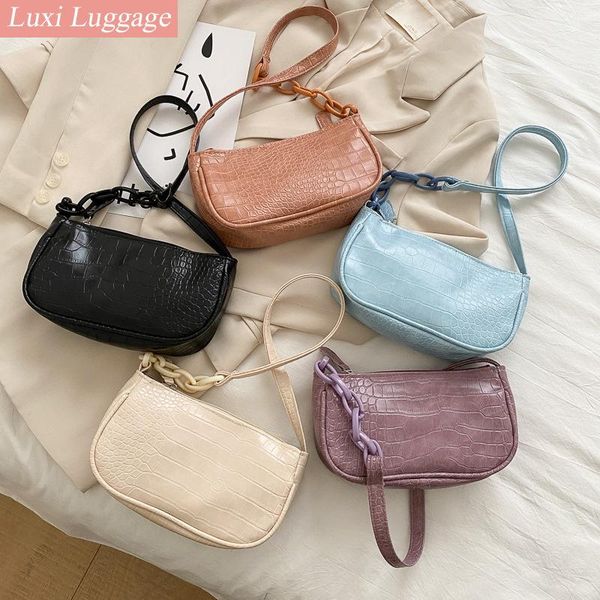 

evening bags fashion chain small handbags for women crocodile pattern leather ladies baguette shoulder vintage female armpit purse bag