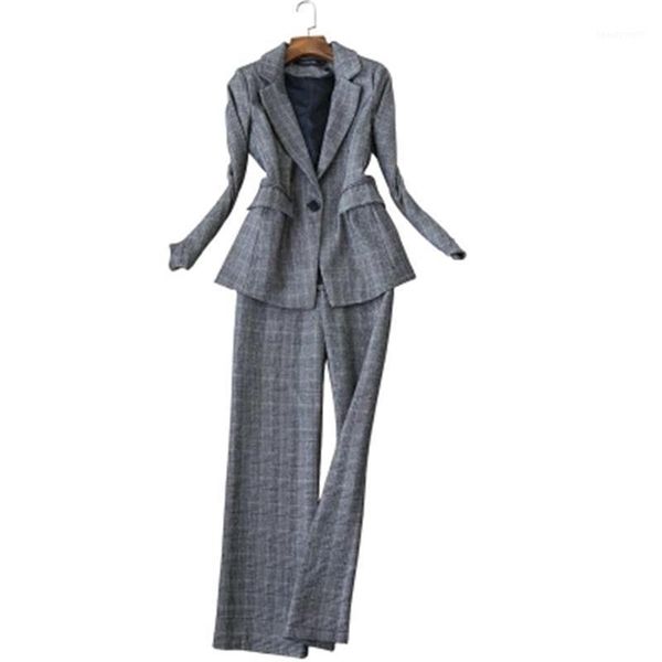 

women's suits & blazers fashion suit autumn / spring large size plaid slim jacket + loose wide leg pants two-piece women, White;black