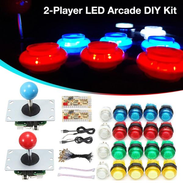 2-Spieler Arcade Joystick Kit LED mit 20 Tasten 2 Joysticks USB Encoder Kabel Spielteile Set Controller