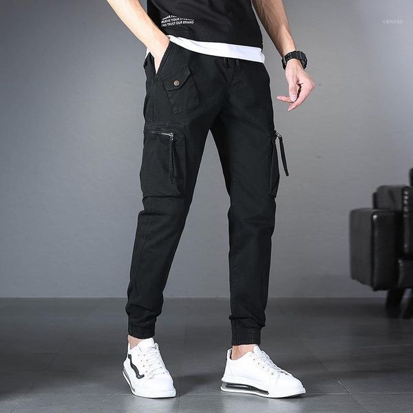 

men's pants 2021 summer trend loose tooling casual youth neckline, Black