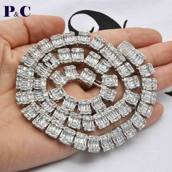 

10mm baguette tennis chain necklace bracelet iced out cz prong setting stones hip hop fashion jewelry for men women x0509, Black