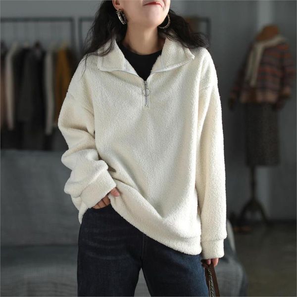 

women's hoodies & sweatshirts winter women retro loose fleece warm all-match 2021 ladies casual zipper pullovers, Black