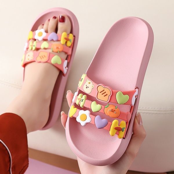 

cute women men slippers summer slides cartoon bear fruits home indoor thick soled sandals ladies couples bathe shoes flip flops y0406, Black