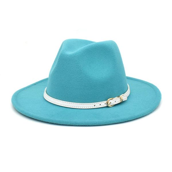 

wide brim hats white belt accessories woolen hat women's fashion fedora autumn and winter men's big panama jazz, Blue;gray