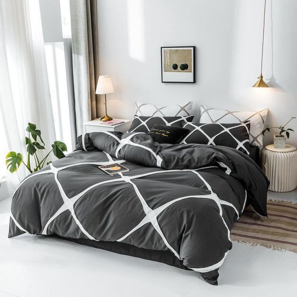 

bedding sets set single  king size lattice style duvet cover flat sheet with pillowcase bedclothes for adult