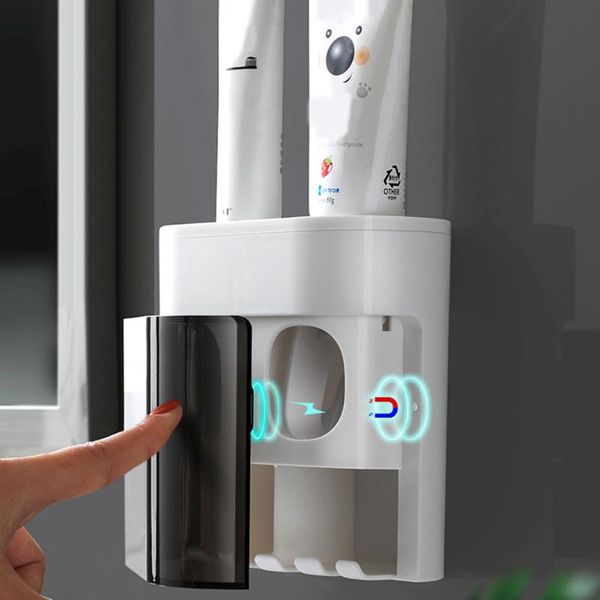 

wall toothpaste dispenser squeezer dust-proof toothbrush holder storage rack shelf tubes rolling tools holders