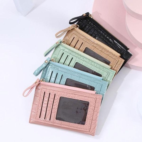 

card holders fashionable contrast color holder women practical durable multi-functional pretty crocodile pattern coin purse, Brown;gray