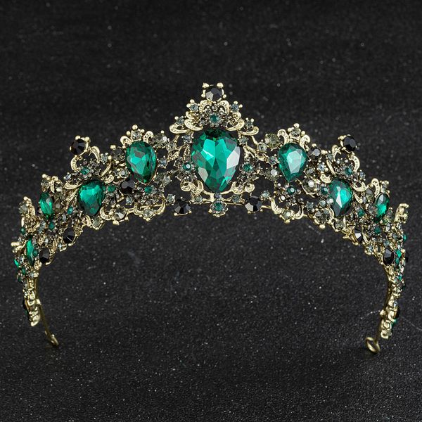 

baroque bronze gold color red green crystal crown bridal tiara vintage hair accessories wedding rhinestones diadem pageant crowns 220805, Slivery;golden