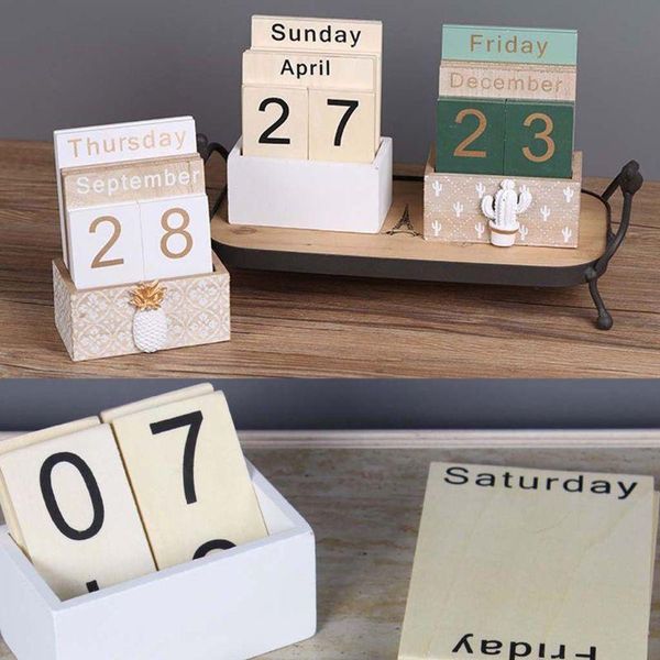 

vintage wooden perpetual calendar eternal block planner pography props month week date display home office deskdecoration novelty items