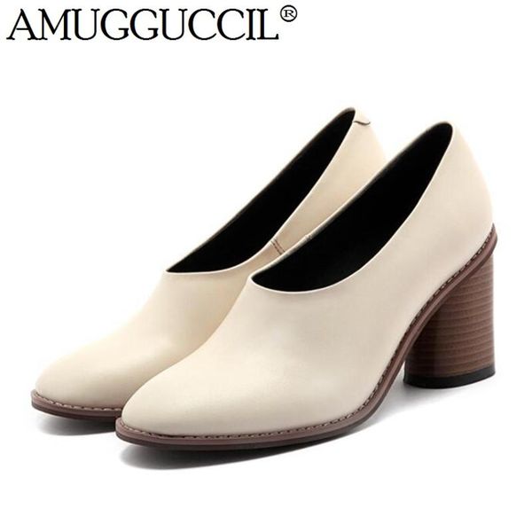 

genuine leather plus big size 34-42black beige fashion high heel spring autumn female lady shoes women pumps d1169 dress, Black