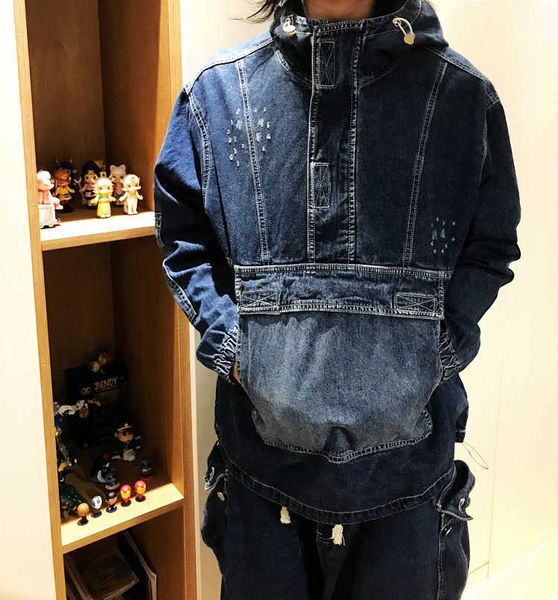 

men's jackets ready to wear stone mill washing worn kangaroo pocket japanese mountain tooling tide brand hooded jacket, Black;brown