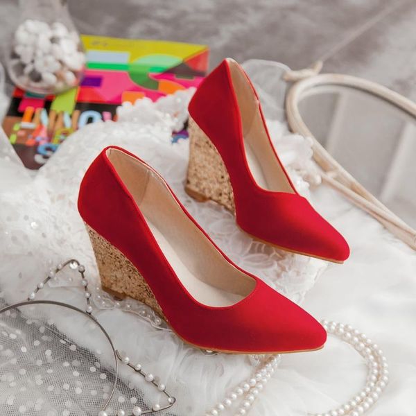 

dress shoes women high heels platform wedges female pumps elegant ankle strap party wedding autumn pointed single big 43, Black