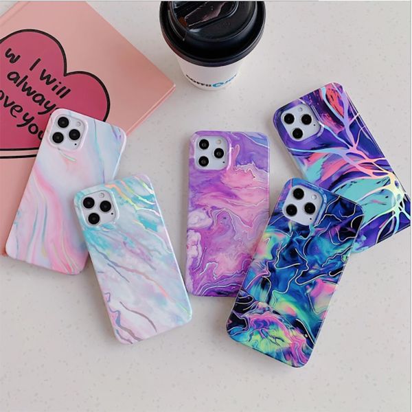 Marbling silicone casos de telefone iphone 13 12 pro max xs xr 7/8 capa macia colorida para samsung s20 plus nota 8 a71 5g com saco de opp