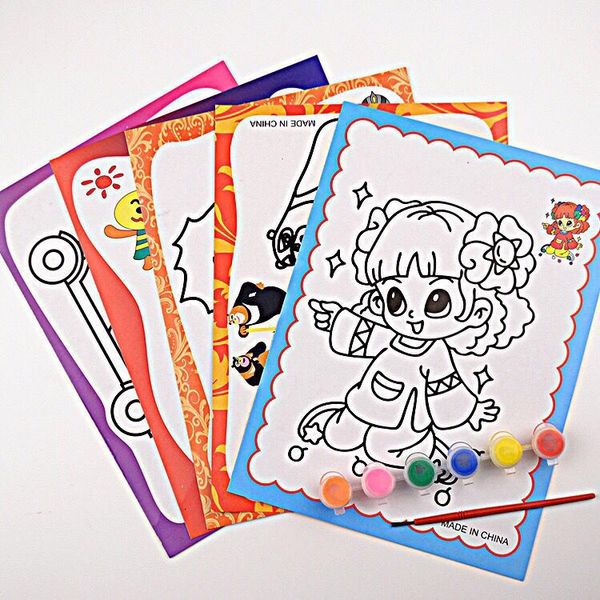 

14pcs Kids Cartoon Stamps & Art Watercolor Gouache Coloring DIY Handmade Painting Graffiti Puzzle Educational Drawing Toys ZXH
