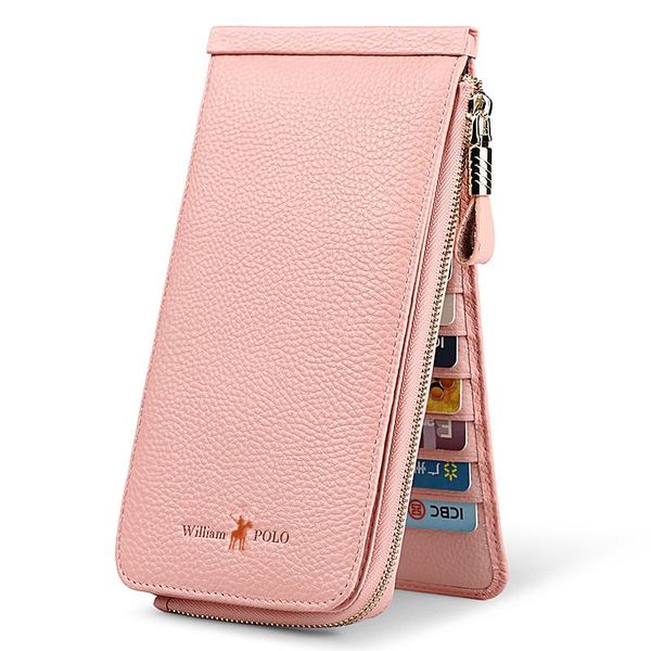 

card holders williampolo leather rfid multi-card long holder bank zipper wallet, Brown;gray