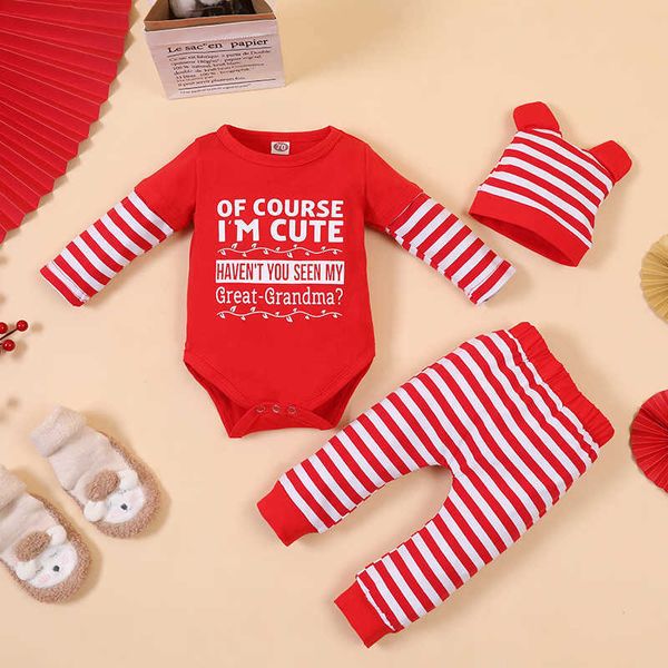 Neugeborenen Baby Junge Mädchen Kleidung Frühling Herbst Kleidung Sets Langarm Body + rot Weiß Gestreiften Hosen Weihnachten Kleidung Outfits g1023