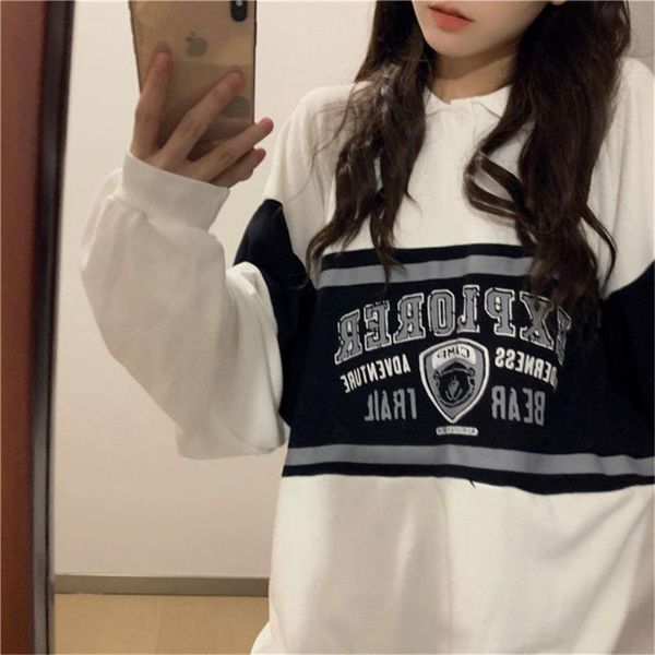 

women's hoodies & sweatshirts early autumn korean retro academic loose casual color matching ins long-sleeved female student hip-hop to, Black