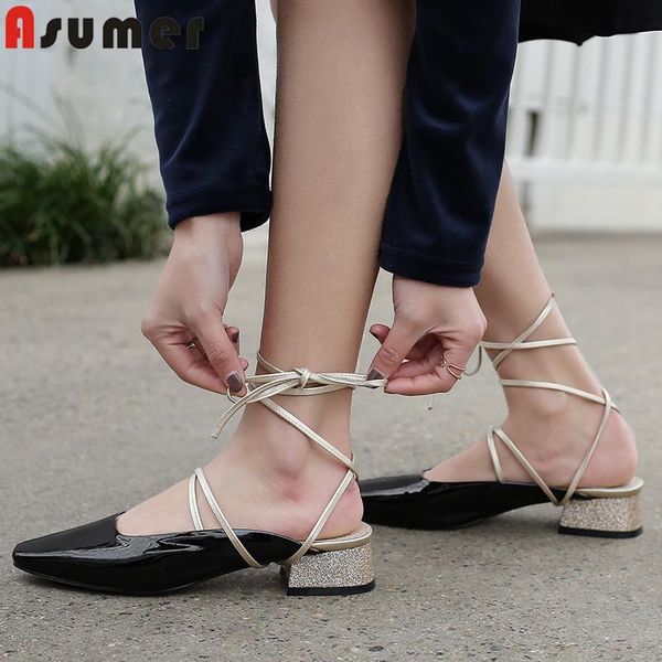 

big size 34-43 fashion summer shoes woman square toe shallow cross tied genuine leather women high heels dress, Black