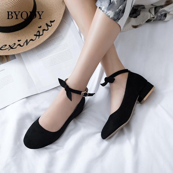 

dress shoes byqdy fashion flock low heels woman pumps female mary jane bow causal thick round toe black beige pink size 411