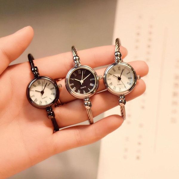 

wristwatches small gold bangle bracelet luxury watches stainless steel retro ladies quartz fashion casual women dress watch, Slivery;brown