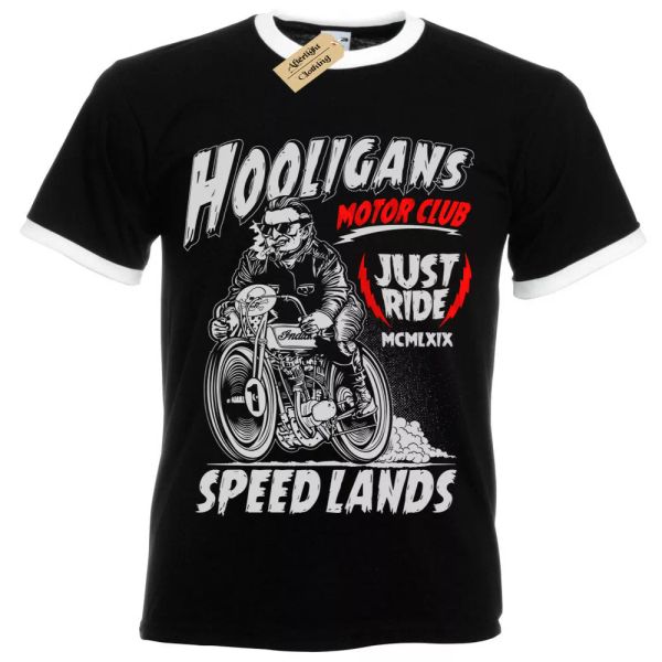 

randalierer t-shirt s-3xl ringer biker retro motorrad rider bike, White;black