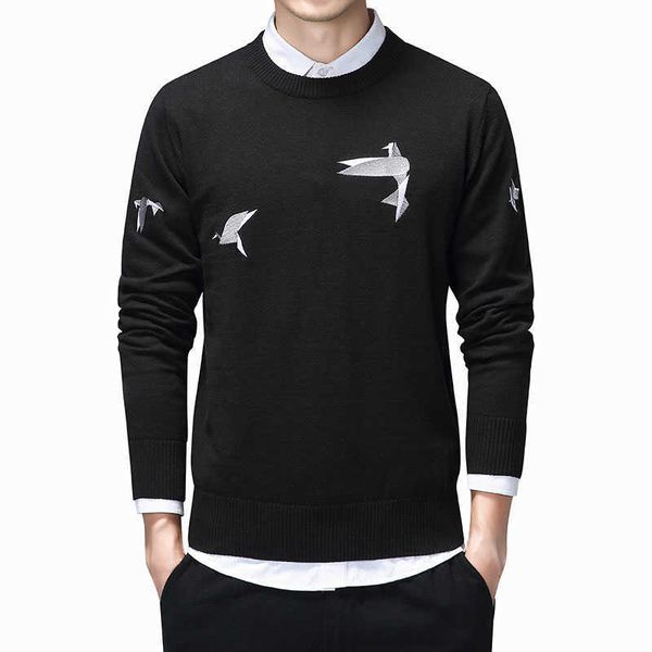 

embroidery clothing sweater men casual o-neck pull homme knitted cotton pullover men autumn fashion jumper sweater cute oversize 210601, White;black