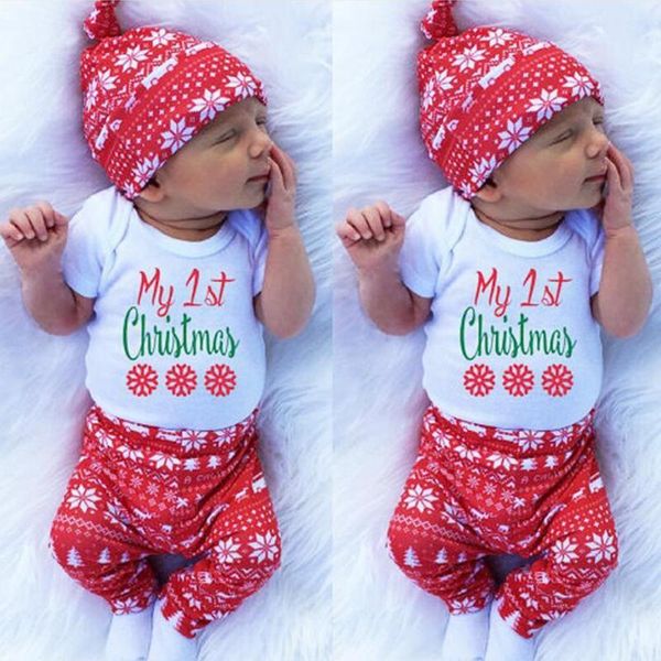 

baby boy girl born first christmas clothe romper drop set sleeve letter 4xpieces hat outfit long pant a7v9 jumpsuits, Blue