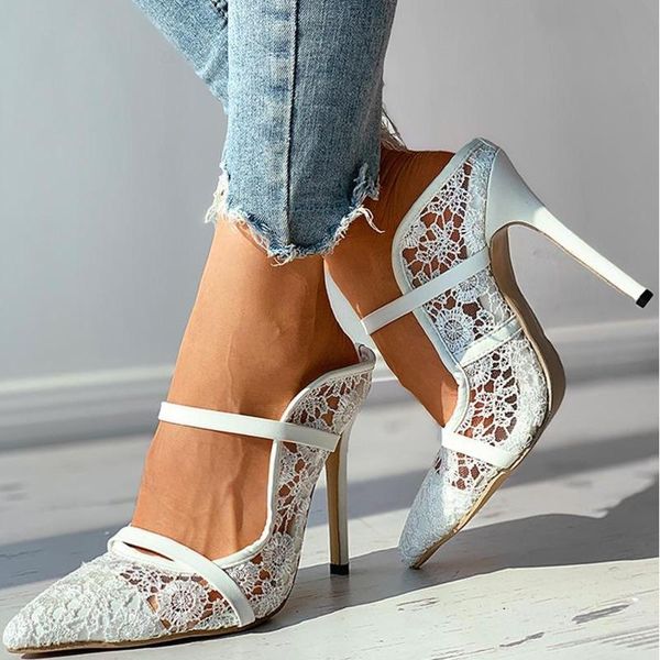 

dress shoes summer pointed toe one word tape sandals hollow out slip-on high thin heel pumps designer plus size ladies, Black