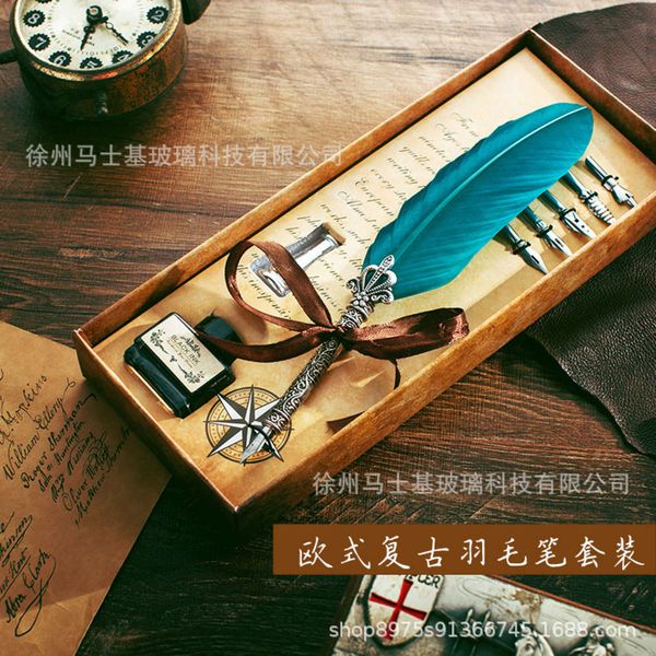 

creative teacher's day gift pen metal signature dipped in water feather fresh pen set