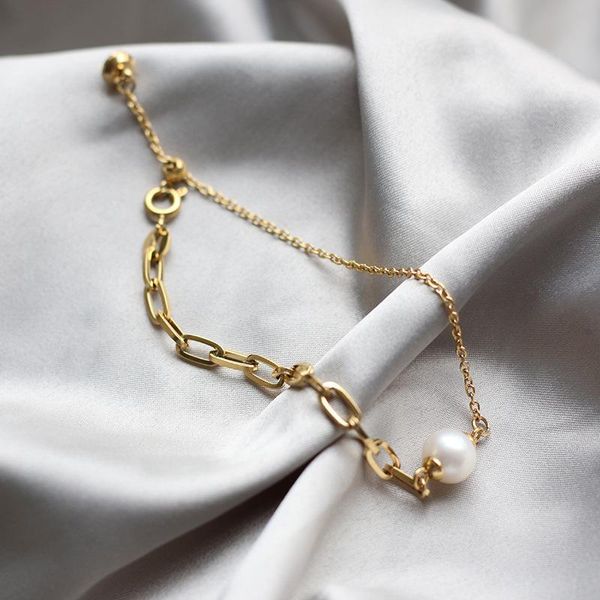 

charm bracelets stainless steel pearl bead bracelet for women adjustable chain freshwater pearls jewelry women's gold color gift, Golden;silver