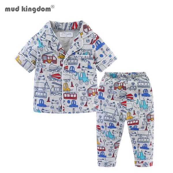 

mudkingdom summer boys girls pajamas set button down short sleeve and pants sleepwear outfit kids clothes animals unicorn 211130, Blue;red