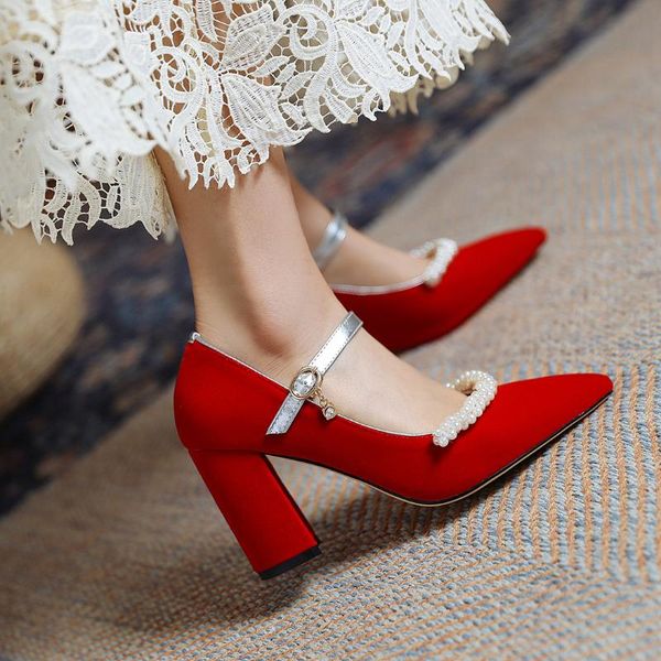 

dress shoes 2021 fashion mary jane string bead pointed toe buckle band med heels women pumps ladies office party, Black