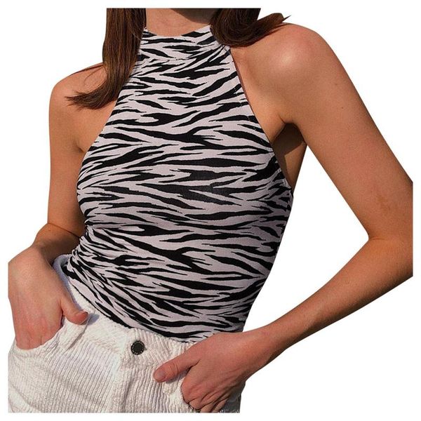 

summer zebra print halter tanks for women slim crops sleeveless nightclub tank vests cropped feminino #bl1 women's & camis, White