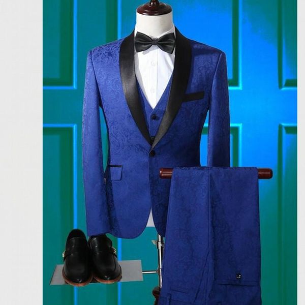 

men's suits & blazers blue paisley mens dress business groom tuxedos 3 piece party coat waistcoat trousers set(jacket+pants+vest+tie) n, White;black