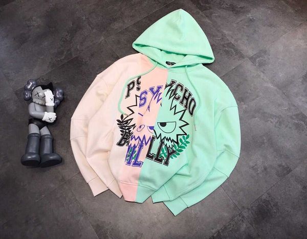 

fashion fleece hoodies south korea east gate makaron color matching monster print three asymmetric hooded loose sweater, Black