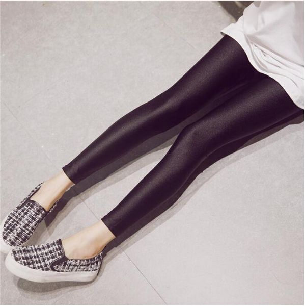 

women's leggings fashion women legging elastic shiny bodybuilding pants for spring, Black