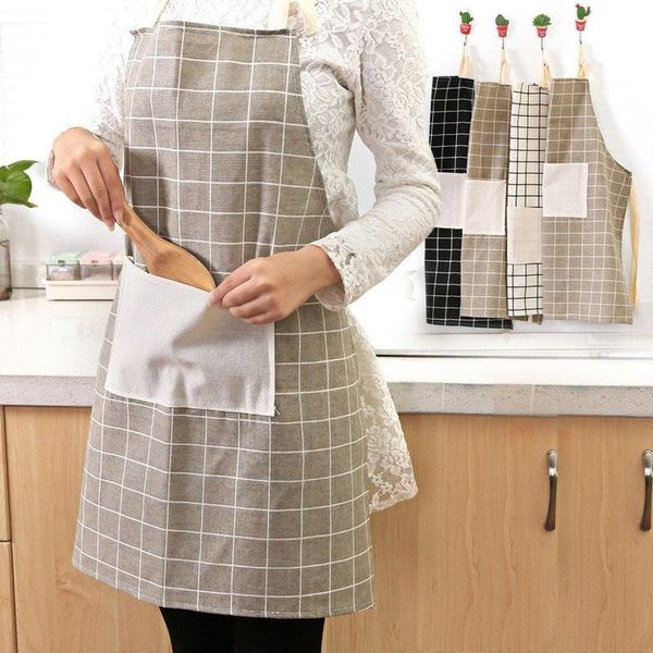 

aprons adjustable plaids striped cotton linen apron home cooking baking coffee shop cleaning kitchen accessory