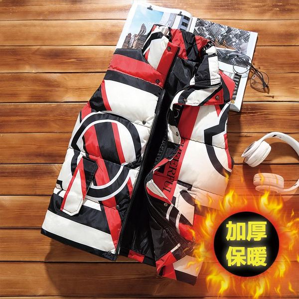 

the winter 2021 padded cotton vest with stand-up collar for men's student jacket camouflage black and red 4xl vests, Black;white