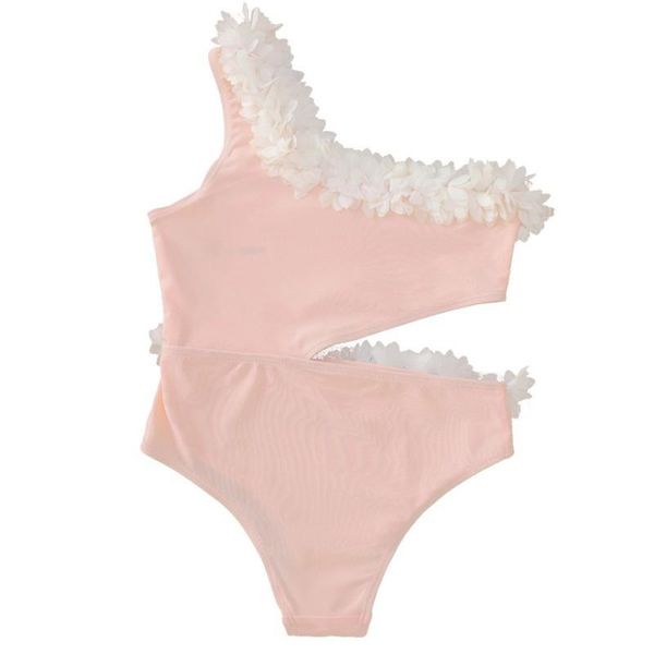 

one-piece suits pink unilateral sling lace swimsuit women children split bikini summer swimming pool sports