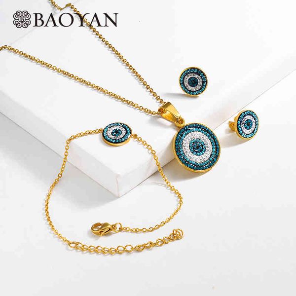 

jewelry sets baoyan rhinestone evil eye necklace gold plated stainless steel set fashion ladies jewellery for women, Black