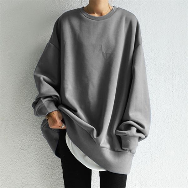 

women's 2021 new japan and south korea round neck pullover medium long solid color casual sweater women's 1068275, Black