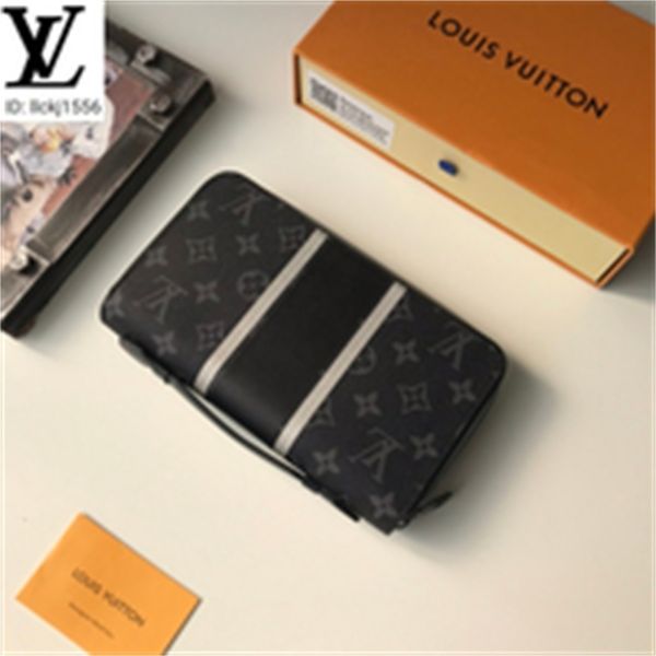 

leather luxury kn86 m41503 printed stitching single zipper clutch men real brand long chain wallets compact purse clutches evening designer, Red;black