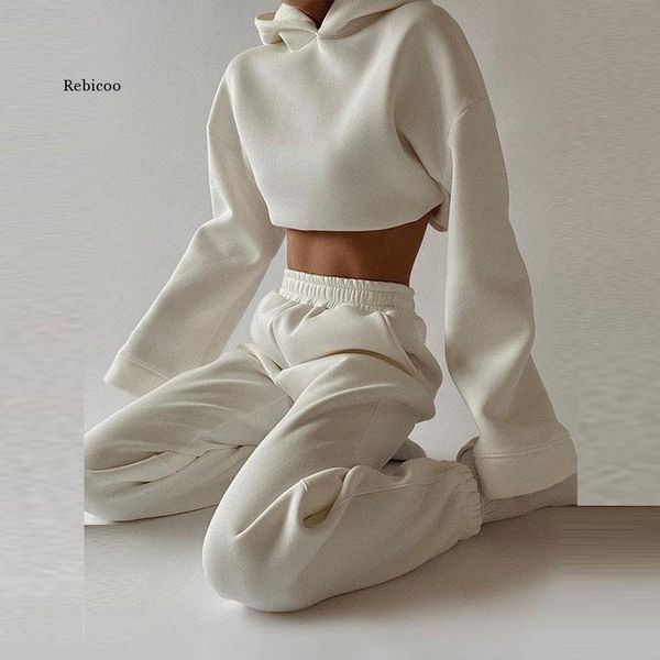 

spring hooded sweatshirts tracksuit fashion women two piece sets casual female crop and long pant suits outfits streetwear women's pan, Black;white