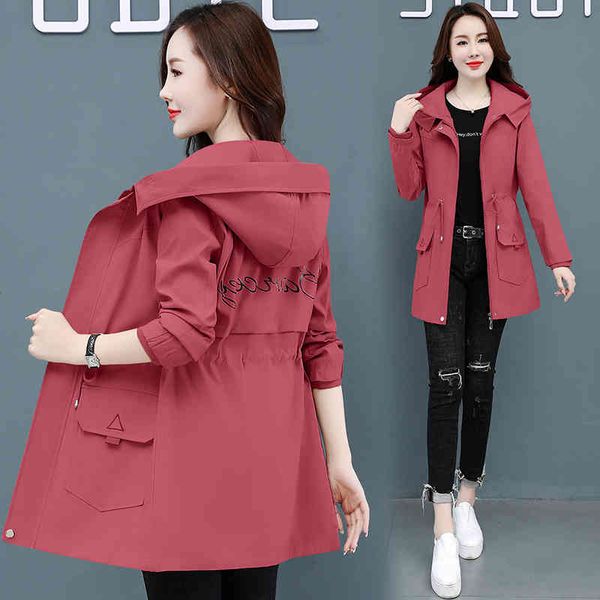 

women's fur & faux fashion plus size 4xl thin windbreaker women hooded spring autumn korean mid-length zipper jacket loose female, Black