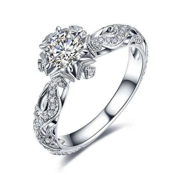 

flower full of stars rings for women's european and american mosaic crystal wedding engagement, Slivery;golden