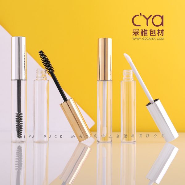 

factory wholesale ins 10ml lip gloss atm transparent mascara tube bright gold silver black cover sub bottle package material